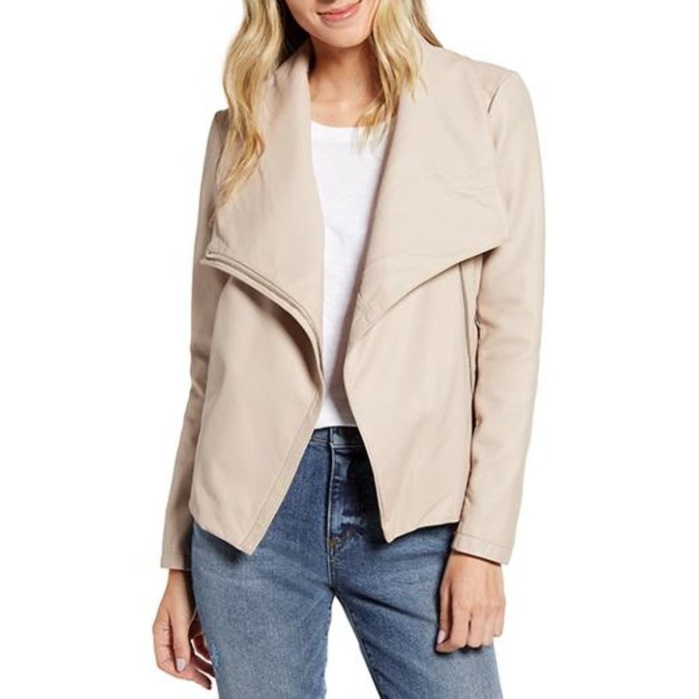 BB Dakota Pink Faux Leather Moto Jacket, XS